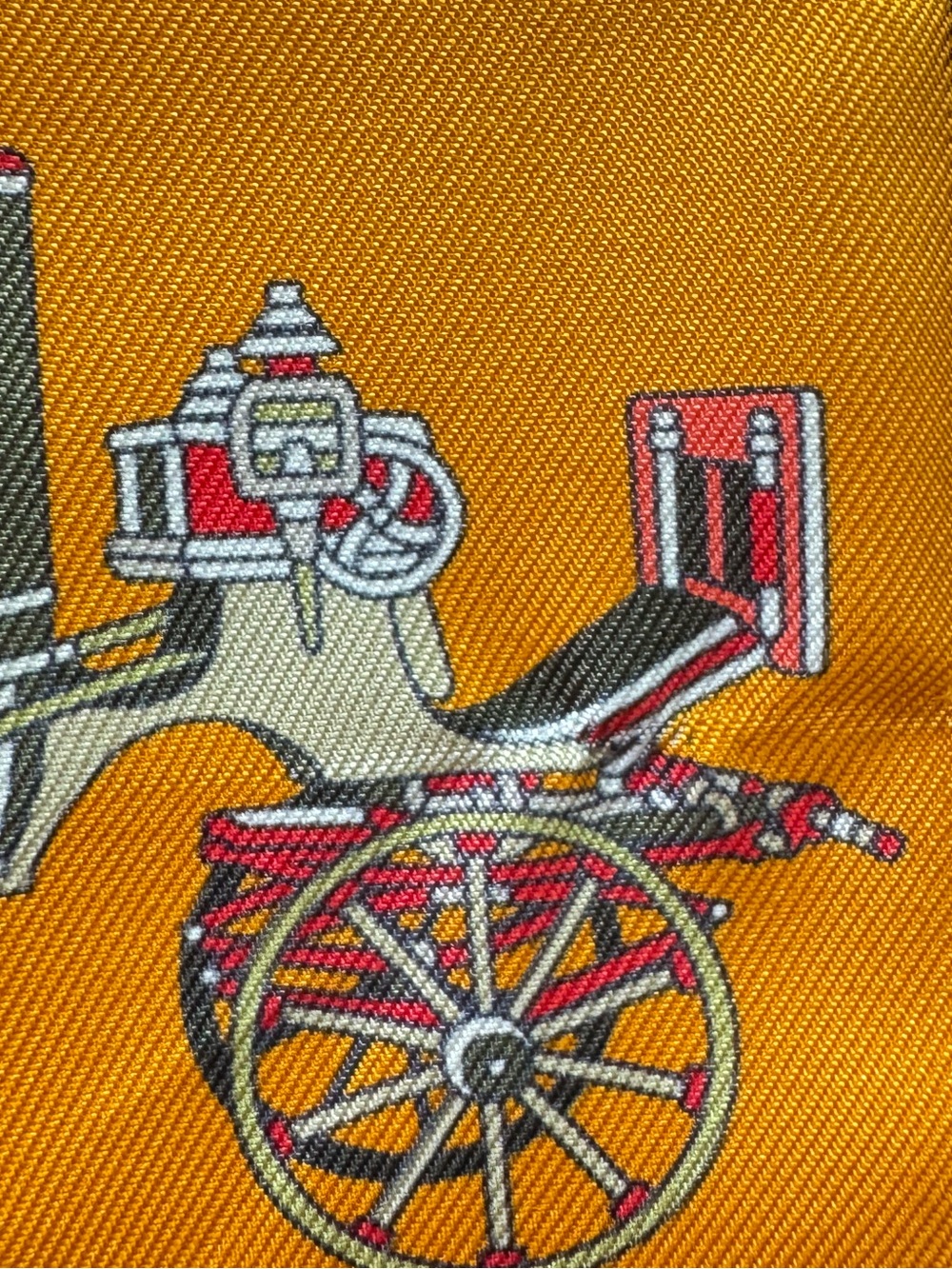 Hermès Orange, Cream and Beige Carriage Print Twilly Scarf - Picture 7 of 10